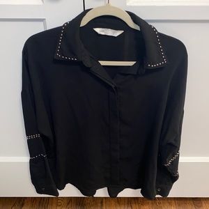 Zara Black Long Sleeve with silver beads Top